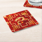 Rode en gouden draken bruiloft kartonnen onderzetters (Schuin)