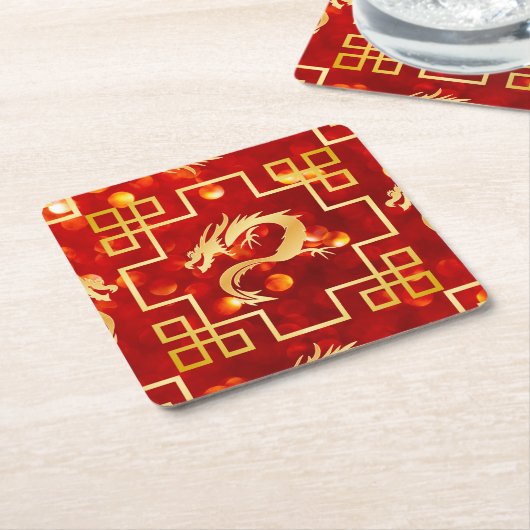 Rode en gouden draken bruiloft kartonnen onderzetters (Schuin)