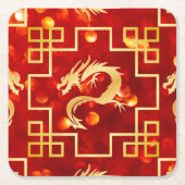 Rode en gouden draken bruiloft kartonnen onderzetters (Voorkant)