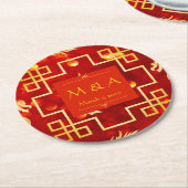 Rode en gouden draken bruiloft ronde kartonnen onderzetter (Gebogen)
