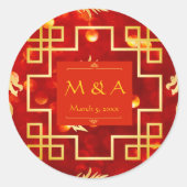 Rode en gouden draken bruiloft ronde sticker (Voorkant)