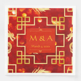 Rode en gouden draken bruiloft servetten