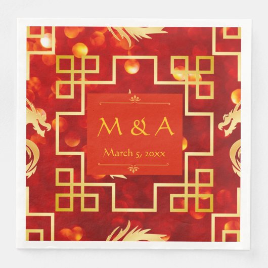 Rode en gouden draken bruiloft servetten (Voorkant)