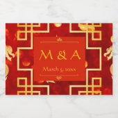 Rode en gouden draken bruiloft sparkling wijnetiket (Enkel label)