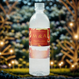 Rode en gouden draken bruiloft waterfles etiket