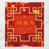 Rode en gouden draken bruiloft wijn etiket (Enkel label)