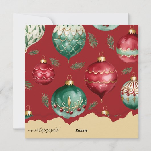 Rode en gouden en groene kerstavond Ornamenten Feestdagenkaart (Achterkant)