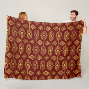 Rode en gouden etnische ikat geometrisch patroon fleece deken