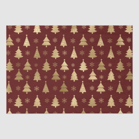 Rode en Gouden Folie Kerstbomen Tissuepapier (Voorkant)
