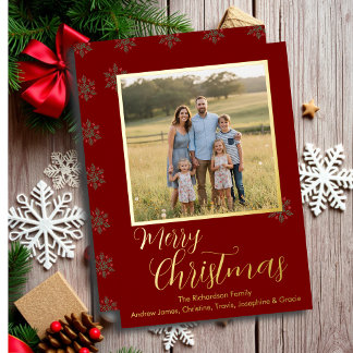 Rode en gouden folie kerstkaart feestdagenkaart