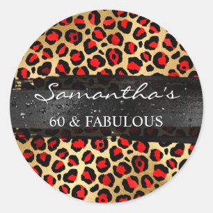 Rode en gouden folie Leopard 60 & Fabulous Ronde Sticker