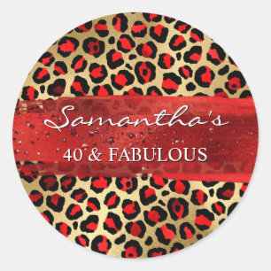 Rode en gouden folie luipaard 40 & Fabulous Ronde Sticker