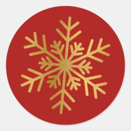 Rode en gouden folie sneeuwvlok luxe kerststicker ronde sticker