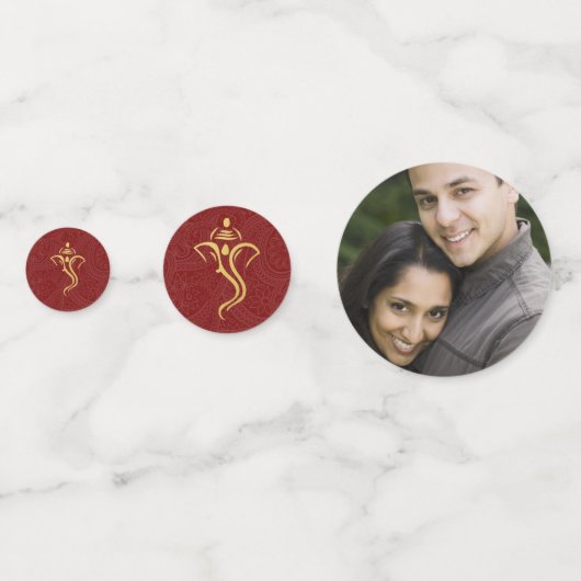 Rode en gouden Ganesha & Mehndi Indiase bruiloft Confetti (Voorkanten)