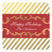 Rode en gouden gestreepte Kerststickers