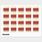 Rode en gouden gestreepte kerststickers vierkante sticker (Vel)