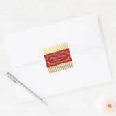 Rode en gouden gestreepte kerststickers vierkante sticker (Envelop)