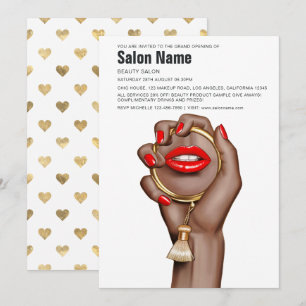 Rode en Gouden Glam Chic Schoonheidssalon Opening Kaart