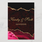 Rode en Gouden Glitter Agate Marmer Trouwfeest Menu (Achterkant)