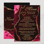 Rode en Gouden Glitter Agate Marmer Trouwfeest Menu (Voorkant / Achterkant)