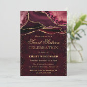 Rode en Gouden Glitter Agate Sweet 16 Kaart (Staand voorkant)
