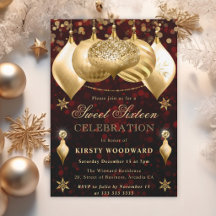Rode en Gouden Glitter Kerstballen Sweet Sixteen