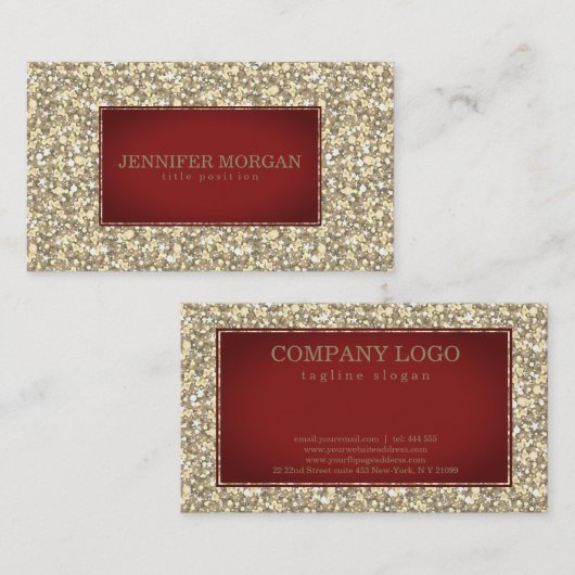 Rode en gouden glitter visitekaartje (Voorkant / Achterkant)