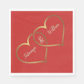 Rode en gouden harten bruiloft papieren servetten (Voorkant)