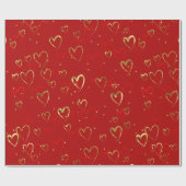 Rode en gouden harten op rood Valentijns Pattern Cadeaupapier (Vlak)