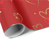Rode en gouden harten op rood Valentijns Pattern Cadeaupapier (Rol Hoek)