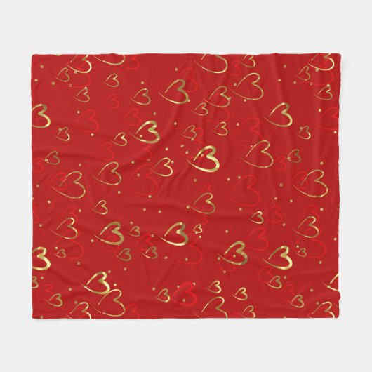 Rode en gouden harten op rood Valentijns Pattern Fleece Deken (Voorkant (Horizontaal))