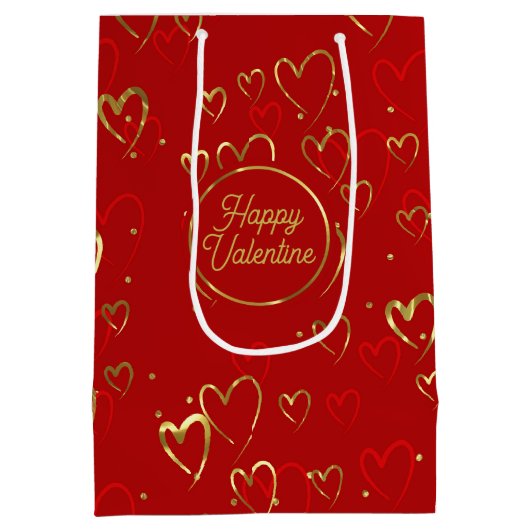 Rode en gouden harten op rood Valentijns Pattern Medium Cadeauzakje (Achterkant)