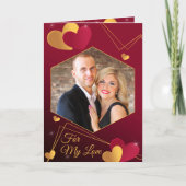 Rode en Gouden Hartjes Aangepaste Foto Romantisch Feestdagen Kaart (Voorkant)