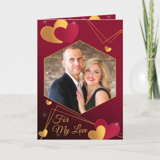 Rode en Gouden Hartjes Aangepaste Foto Romantisch Feestdagen Kaart (Voorkant)