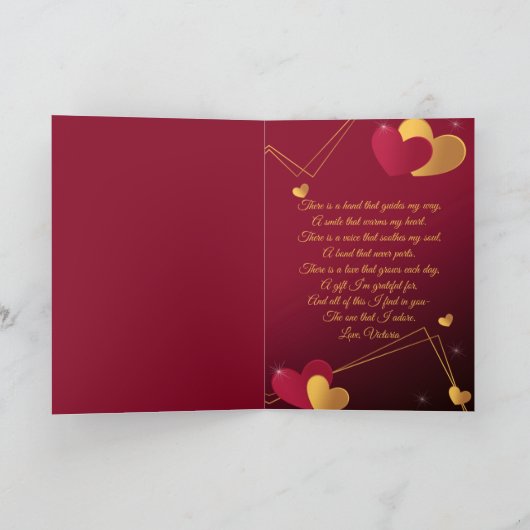 Rode en Gouden Hartjes Aangepaste Foto Romantisch Feestdagen Kaart (Binnen)