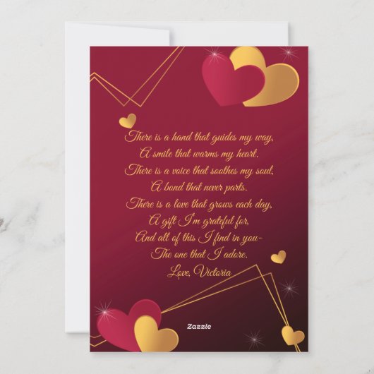 Rode en Gouden Hartjes Aangepaste Foto Romantisch Feestdagenkaart (Achterkant)