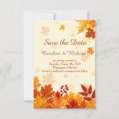 Rode en gouden herfstbladeren Save the Date Kaart (Voorkant)