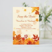 Rode en gouden herfstbladeren Save the Date Kaart (Staand voorkant)