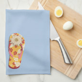 Rode en gouden hibiscus-ventilatorTeenslippers op Theedoek (Quarter Fold)