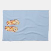 Rode en gouden hibiscus-ventilatorTeenslippers op Theedoek (Horizontaal)