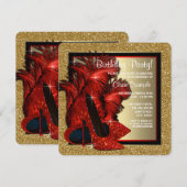 Rode en gouden hoge hakken verjaardagsfeestje kaart (Voorkant / Achterkant)