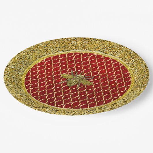 Rode en gouden honingbij elke gelegenheid papieren bordje (Gekanteld)