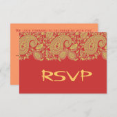 Rode en gouden Indiase damast RSVP (Voorkant / Achterkant)