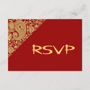 Rode en gouden Indiase damast RSVP Kaart