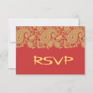 Rode en gouden Indiase damast RSVP Kaartje