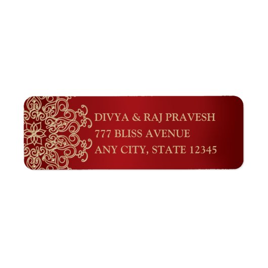 RODE EN GOUDEN INDIASE GEÏNSPIREERDE ADRESETIKETTE ETIKET (Voorkant)