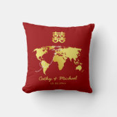 Rode en gouden kaartbestemming Chinese bruiloft Kussen (Voorkant)