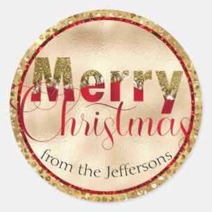 Rode en gouden kerst ronde sticker