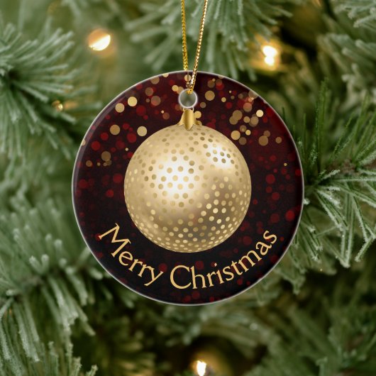 Rode en gouden kerstbal & bokeh keramisch ornament (Boom)