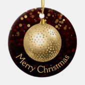 Rode en gouden kerstbal & bokeh keramisch ornament (Voorkant)